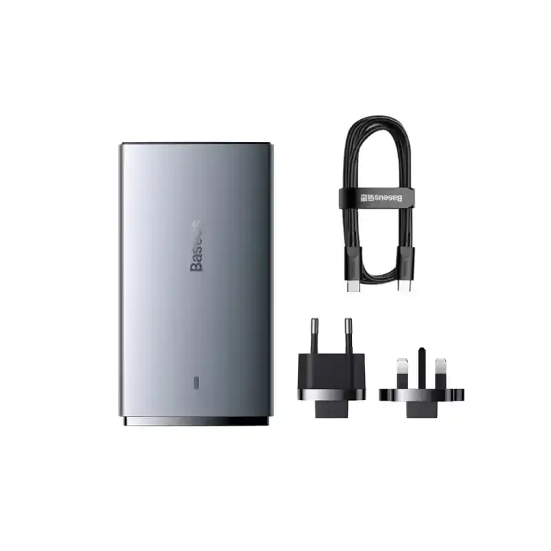 اقلام همراه شارژر دیواری دو پورت باسئوس مدل GaN5 Pro Ultra-Slim توان 65 وات
