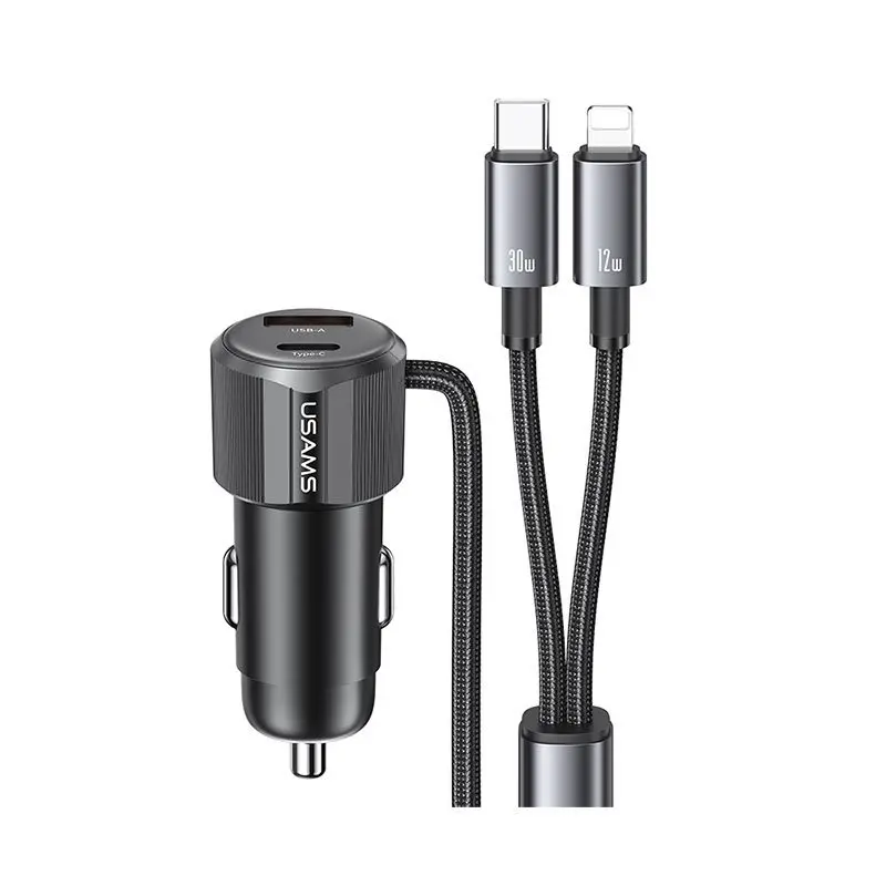 شارژر فندکی یوسمز مدل CC287 A+C Dual-port Car Charger C+L 2in1 Cable توان 66 وات