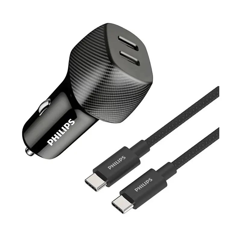 شارژر فندکی فیلیپس مدل DLP5522CC Dual Port USB-C Car Charger توان 60 وات